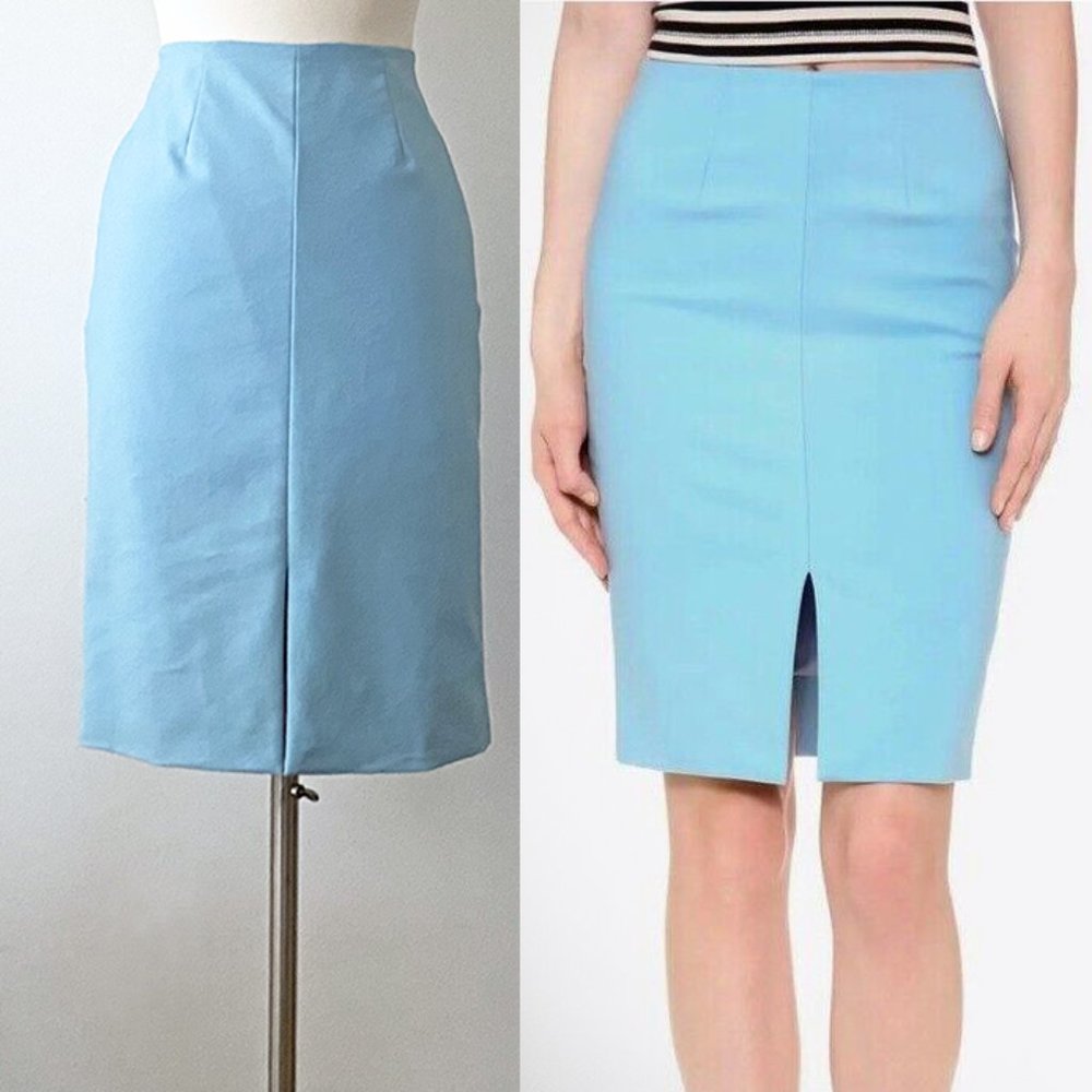 L'AGENCE tailored pencil skirt, front slit, sky blue, sz 10